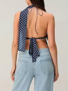 Women's Y2k Camisole Tops With Scarf Halter V Neck Sleeveless Spaghetti Strap Backless Crop Tank Tops Dots Print Slim Fit Cami Tops Sexy Coquette Going Out Crop Tops Summer Bar Party Clubwear Streetwear Aesthetic Clothes - 藍色 - 查看 6