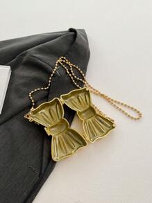 1 Túi xách mini hình con bướm thời trang, dành cho nữ, Túi đeo chéo bằng acrylic, có dây đeo vai xích có thể tháo rời, Khóa cài, Không tráng men, Màu trơn, Chi tiết nơ, Túi đựng đồ ăn tối - Vàng - Xem 4