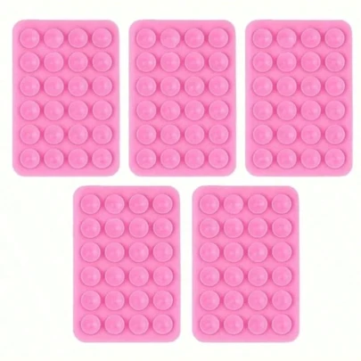 5个装硅胶手机支架，带24个迷你吸盘，适用于和安卓手机：自拍和视频拍摄的粘性手机支架，可用于淋浴间和墙壁安装，是送给朋友、情人节、斋月的理想礼物。