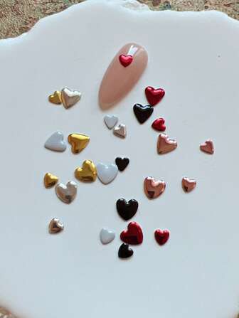 200 件金属心形和心形装饰铆钉适用于美甲工艺品美甲用品指甲饰品美甲宝石