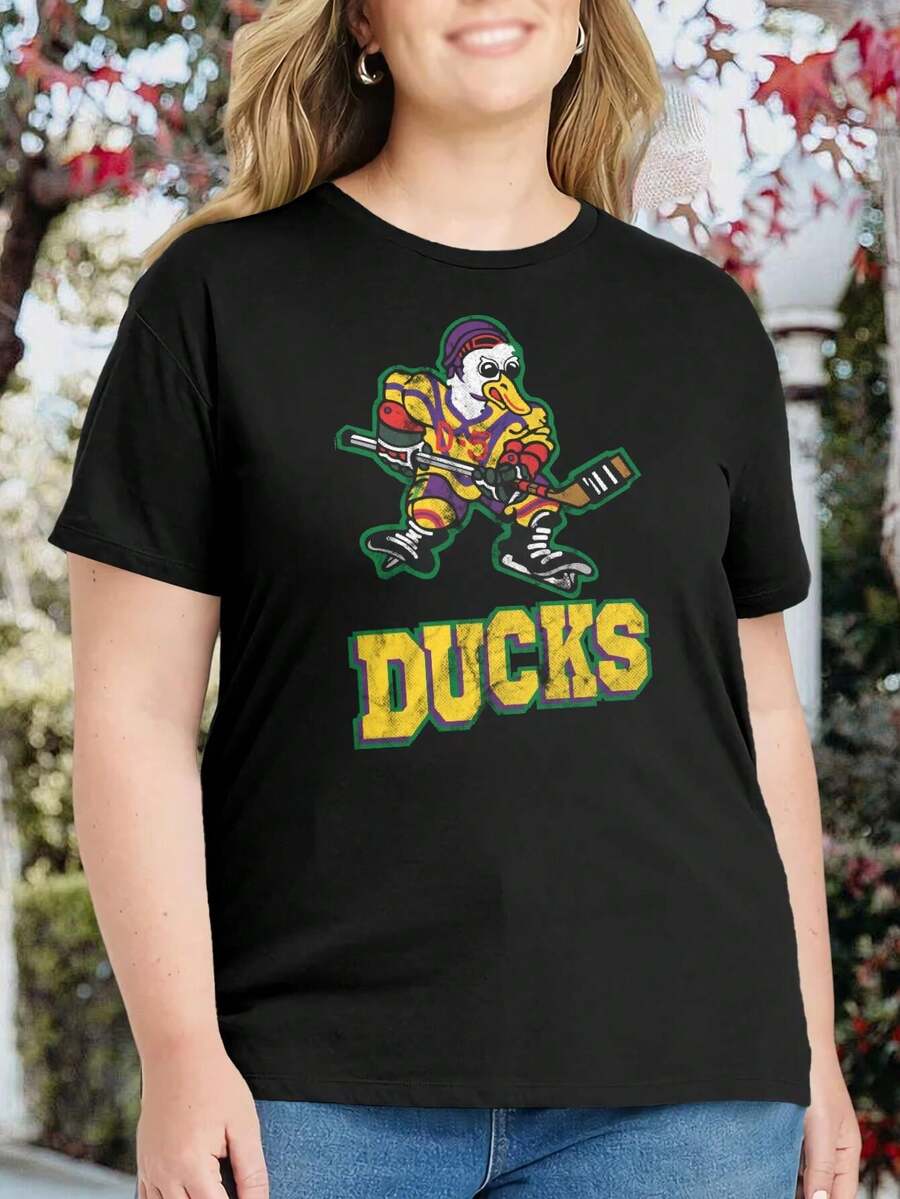 Classic Mighty Ducks Logo Oversize Oversize Women T-Shirt For Ladies Anaheim Ducks Fly Together (Coming Of Age Movie Inspired) - màu đen - Xem 1