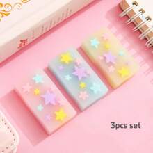 3pcs Star Eraser Clear High Light Color Less-Dust For Pencil Cleaning Stationery School Back To School - Multicolor - View 12