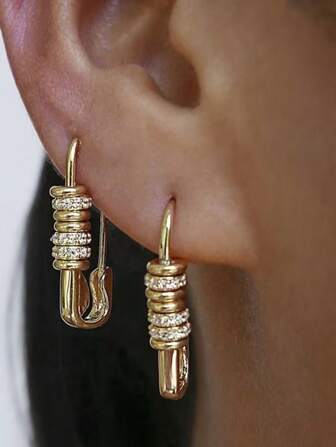 1 Pair Gold Safety Pin Copper Alloy Dangle Earrings For Women Luxurious & Versatile Hypoallergenic Earring Daily Wear, Party, Date, Festival