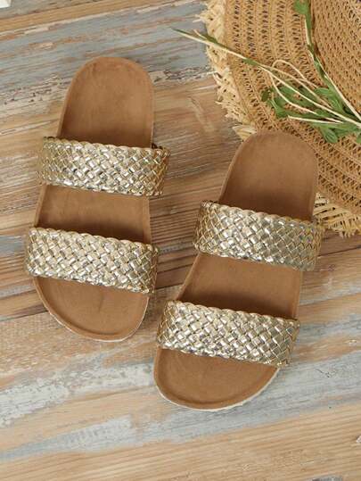 Utomhustofflor med tjocka sulor för pojkar och flickor, ny sommarstil, vävt design med rund tå, fashionabla och generösa, snygga tofflor i kompositsula för barn