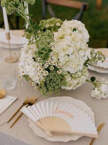 1pc/5pcs White Foldable Paper Fan, Blank Solid Color Folding Fans, Wedding Table Decor Fans, Wedding Guest Favors, Bride Holding Decor Fans, Suitable For Wedding Decoration Fans, Wedding Photo Props - Multicolor - View 5