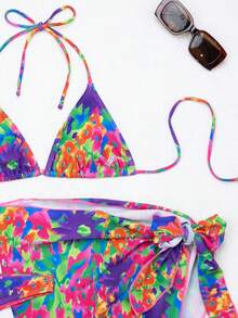 3pcs/Set Fashionable Vacation Sexy Bikini Set, For Summer Beach - Multicolor - View 4