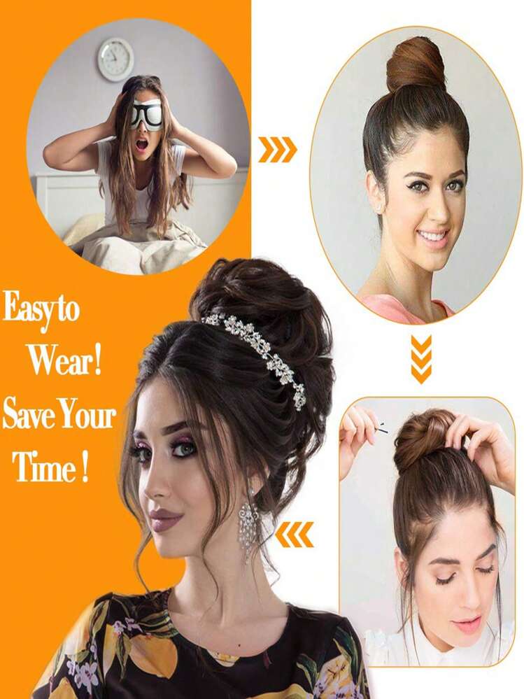 1 chiếc tóc giả búi tóc tổng hợp, tóc giả xoăn rối, tóc giả buộc cao su, tóc giả búi cao, tóc giả búi tròn cho phụ nữ - Nhiều màu - Xem 8