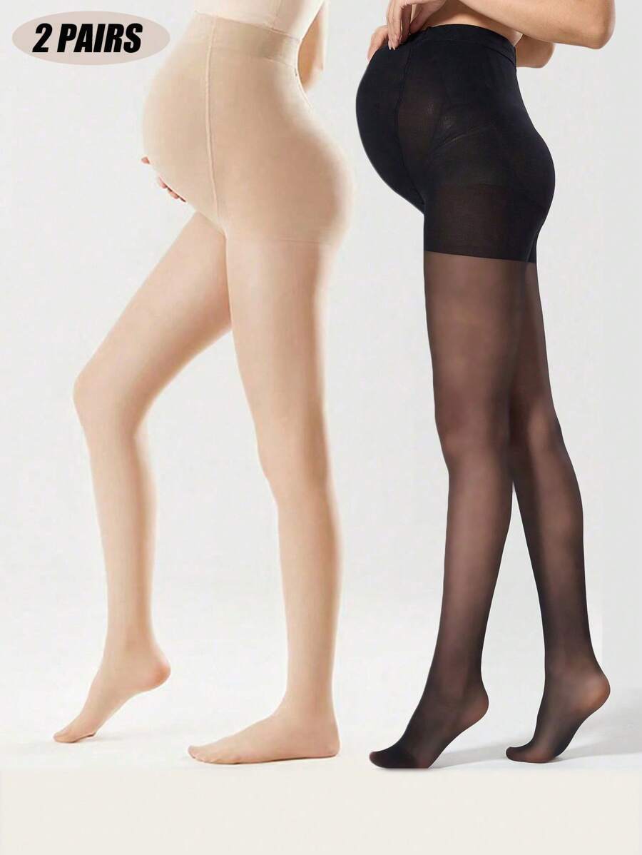 1 Paar schwarze & beige Umstandsstrumpfhosen, modisches einfaches Anti-Fädeldesign, leicht für Frühling/Sommer, geeignet für den täglichen Gebrauch