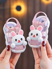 Toddler Girls Closed Toe Sandals 0-4 Years Old, Anti-Kicking Anti-Collision Cute Cartoon Rabbit Design, Infant Baby Preschool Nursery Soft Bottom Non-Slip Summer Casual Shoes - Pink - View 6