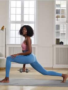 女式提臀高腰紧身裤 - 无缝聚拢笑脸线轮廓，深蹲防收腹瑜伽裤，吸湿排汗健身跑步压缩紧身裤 - 藍色 - 查看 8