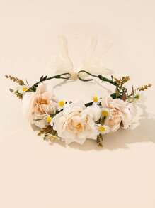 1pc Bohemian Style Fabric Artificial Flower Wreath Headband, For Bride/Bridesmaid Wedding