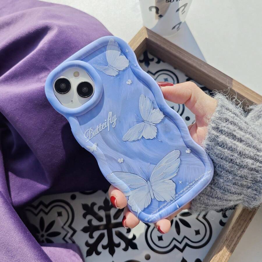 Ốp lưng hình bướm xanh độc đáo 1 chiếc, màu xanh lam và bạc ánh kim, chất liệu organza, sáng tạo, sang trọng, đáng yêu, họa tiết bay lượn, màu tím xanh mờ, màu macaron, bao phủ toàn diện, chống sốc, thiết kế lượn sóng nhiều màu sắc, mềm mại, chống thấm nước, chống rơi vỡ, chống trầy xước, quà tặng mùa xuân, tiệc sinh nhật. Phiên bản quốc tế, không phải phiên bản nội địa.