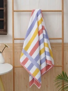 QIBHI 1pc Colorful Striped Bath Towel/Bathroom Towel,Absorbent Face Towel, Suitable For Home, Hotel, Bathroom, Pool, Gym, Beach Holiday Bathroom Decor Fall Decor Back To School