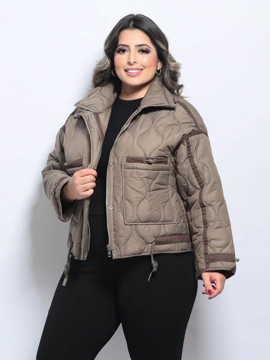 Plus Size Winter Coats - 卡其色 - 查看 1