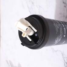 Taza de café altamente decorativa con Camellia , termo de acero inoxidable aislado con gran capacidad, simple y doble pajilla para beber, doble capa de aislamiento y refrigeración, diseño elegante, taza portátil para uso en el automóvil tanto para hombres como para mujeres,adecuada para llevar sobre la marcha - Negro - Ver 10