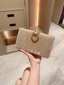 1pc Glittering Box Clutch, Luxury Metallic Glitter Leather Evening Bag, Fashion Rhinestone Decor Women's Handbag, Suitable For Formal Party, Wedding, Date, Gathering Events, Comes With Chain, Prom Bag For Party - Gold - View 2