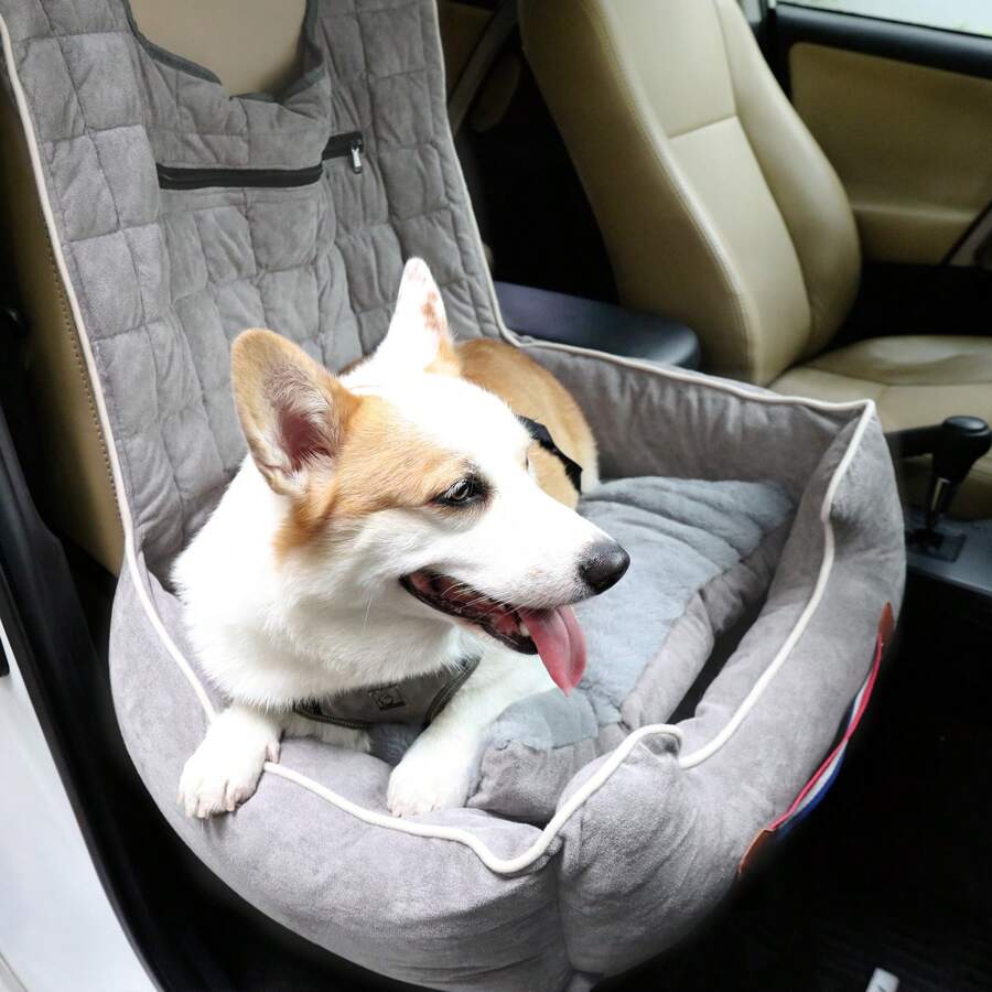 Dog Car Seat Bed: Pet Booster Car Seat Travel Carrier With Clip-On Belt And Waterproof Washable Cover- Puppy Front Car Seats Protector Cushion For Small Medium Cats Dogs Grey - Grey - View 1