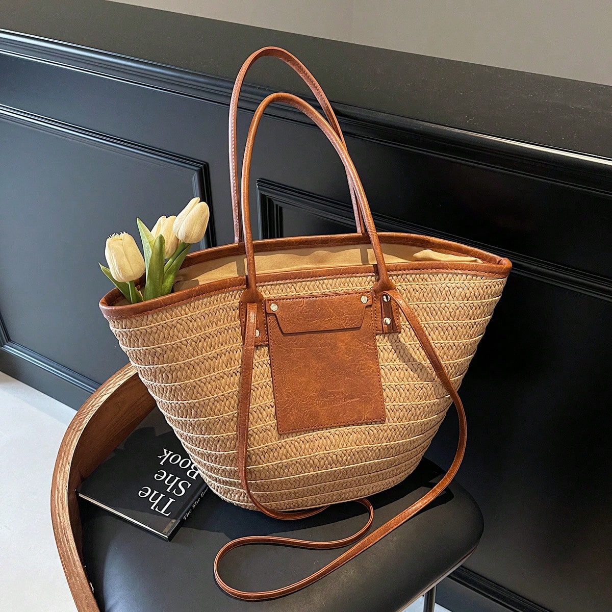 Fashion Large Capacity Woven Tote Bag, New Beach Vacation Shoulder Underarm Straw Large Bag, Eye-Catching Beach Bag Summer, Summer Straw Beach Bag For Women, Fashion Summer Vacation Bag, Beach Essentials Women Bags For Vacation & Holiday, Vacation Essentials, Perfect For Summer, Vacation & Beach, Beach Bags