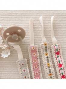 2 件/1 件套蕾丝花朵复古图案可爱婴儿奶嘴夹、缝制出牙玩具、塑料奶嘴夹链