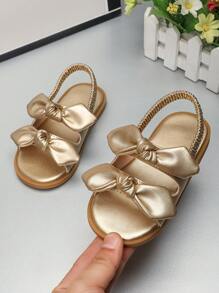 Girls Bow Decoration Design Versatile Fashion Classic Cute Elastic Band Baby Sandals Princess Toddler Shoes Children's Round Toe Soft Sole Shoes Suitable For Spring, Summer, Autumn And Winter - Gold - View 6