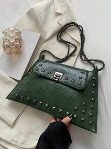 Retro Fashion Simple Rivet Messenger Bag, Ladies Casual Commuter Envelope Shoulder Bag Crossbody Bag - Green - View 4