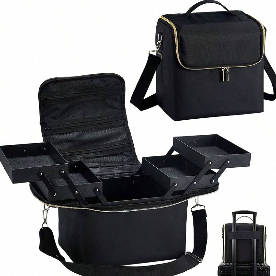Extra Large Vanity Case Beauty Box Makeup Bag Jewelry Cosmetic Nail Storage Gift - Black - View 1