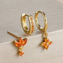 3pcs/Set Exquisite Orange Earrings Including Studs, Ear Hoops, Flowers Shaped, Suitable For Ladies' Dating, Party, Daily Commuting - 3pcs Earrings Set - View 7