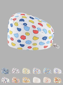 1 pieza Visera de sol de mujer de poliéster con estampado de frutas, flores y animales, ajustable, adecuada para médicos, enfermeras, amas de casa y talla grande, práctica para ser antibacteriana y antipolvo, apta para todo el año