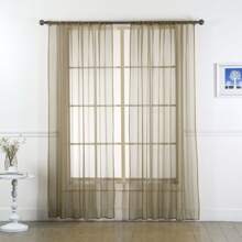 Set Of Two (2) Sheer Window Curtains Panels With Rod Pocket Drape Set Multiple Lengths (63", 84", 95", 108", 120" L) Solid Colors - Taupe - View 1