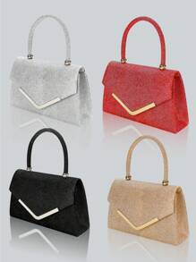 轻巧、商务、休闲时尚女士翻盖晚宴包，配有闪亮的奢华水钻吊坠项链、手链、耳环四件套，华丽精致的派对手提包，是派对女孩、新娘、大学生的完美钱包，配有可拆卸金属链的单肩斜挎包，非常适合舞会、宴会、派对、婚礼、节日派对 - 彩色 - 查看 3