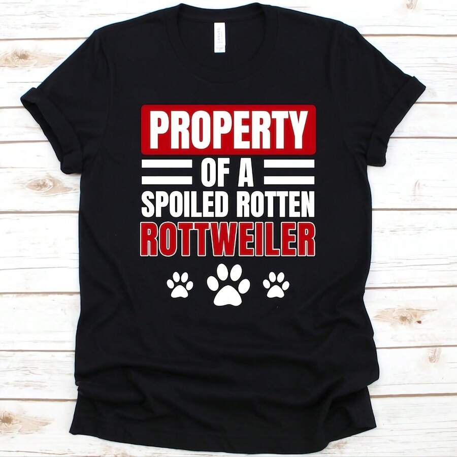 Property Of A Spoiled Rotten Rottweiler Shirt, Rottweiler Design, Paw Print Tee, Rottweiler Metzgerhund, German Breed Dog, Dog Lovers Gift - Black - View 1