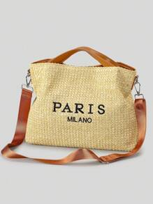Straw Bag Seaside Holiday Beach Bag Female Letter Embroidery Large Capacity Tote Bag Summer Shoulder Crossbody Bag