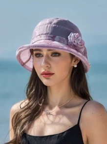 1pc Camellia Flower Casual Elegant Embellished Bucket Hat, Breathable Sun Protection For Spring, Summer & Autumn - Multicolor - View 11