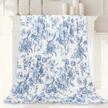 1pc Blue Floral Velvet Blanket – Soft, Cozy, And Tear-Resistant Flannel Throw For Home, Sofa, Or Camping, All-Season Comfort, Machine Washable, Elegant Pastel Design, Decorative Cover | Vintage Floral Print | Quilted Flannel - Đầy màu sắc - Xem 1
