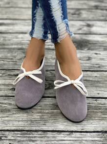 Women's New Sweet Style Round Toe Flat Shoes With Bow, Elegant Comfort Slip-On Shoes, Suitable For Autumn/Winter - Grey - View 2