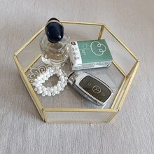 New Striped Glass Large Capacity Hexagonal Double-Layer Crystal Handheld Dustproof Jewelry Storage Box, Home Decor, Banquet, Wedding Gift - Multicolor - View 2