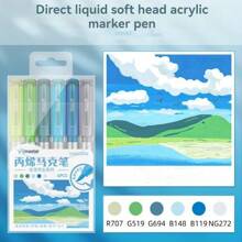 6/9 Colors Straight Liquid Acrylic Marker Pen Soft Head Brush Tip Paint Pen For Fabric Rock Painting Stone Ceramic Glass Stationery Art Supplies - Multicolor - View 14