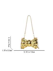 1 Túi xách mini hình con bướm thời trang, dành cho nữ, Túi đeo chéo bằng acrylic, có dây đeo vai xích có thể tháo rời, Khóa cài, Không tráng men, Màu trơn, Chi tiết nơ, Túi đựng đồ ăn tối - Vàng - Xem 3