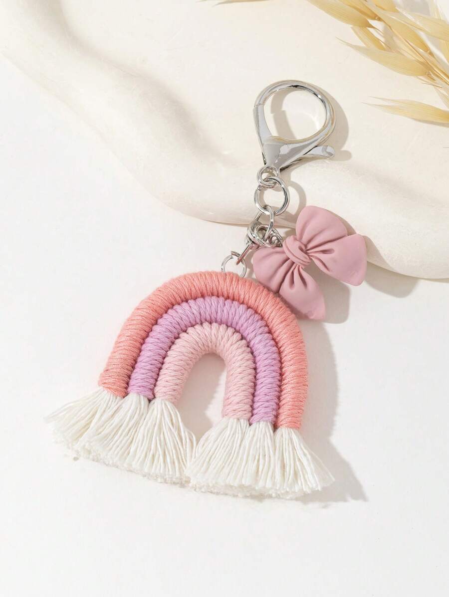 可爱彩虹蝴蝶结包饰包包配件伴娘礼物蝴蝶结钩针 - 桃色 - 查看 1