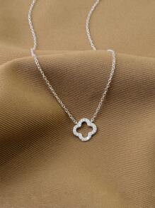 1 件 S925 纯银方晶锆石空心三叶草/花朵项链，时尚颈链，生日、情人节、日常、派对、周年纪念珠宝礼物