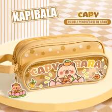 1 Large-Capacity Pencil Case, Cute Cartoon, Three-Layer Canvas Stationery Box For Students, High Appearance Level, Dirt-Resistant Pencil Case, Transparent Visible Hand-Held Stationery Bag, Washable Storage Bag,Pencil Pouch,School Bag, School Supplies,Back To School