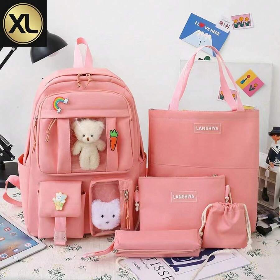 Juego de 5 piezas de mochila y bolso de ocio para niñas - Rosa - Ver 1