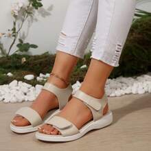 New Fashion Women Sandals Fashionable Adjustable Strap Flat Sandals Comfortable Lightweight Versatile Champagne Color Thick Sole Casual Sandals - Champagne - View 4