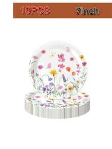 10 PCS Wildflower Party Supplies Flower Paper Plates And Napkins Spring Floral Theme Party Decoration Tableware For Birthday Shower Wedding Picnic Afternoon Tea Garden Party