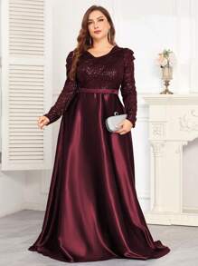 hezixi This Stretchy Sequin V-Neck Dress Features A Fitted Silhouette And Mermaid Hem Design, Available In A Full Size Range. The Simple Yet Elegant Style Exudes A Luxurious Aesthetic. Suitable For Various Occasions Such As Parties, Graduations, Weddings, Events, Galas, And Balls. Can Be Worn As A Formal Evening Gown, Party Dress, Wedding Guest Dress, Or Ball Gown. - Burgundy - View 6