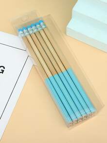 1set Customized 2-Color Wooden HB Pencils, 12pcs/Set In PVC Box, With Erasers For Writing, Examination, Sketching, Student/Office Supplies, Available In Rose Red/Yellow/Green/Orange/Blue/Red - Multicolor - View 4