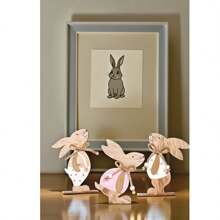 LIXUN 3 buc Iepuraș de lemn Ornamente de artizanat Iepuraș de Paște din lemn de birou Mese de iepuraș neterminat Semne din lemn pentru decorarea interioară a primăverii de Paște - Multicolor - Vizualizare 3