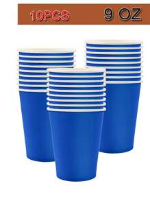 10pcs/Pack 9oz Disposable Paper Cups, Paper Coffee Cups, Disposable Drinking Cups, Hot & Cold Beverage Paper Cups, Suitable For Holding Hot Water, Juice, Ideal For Parties, Picnics, Holidays, Birthdays, Bridal Showers, Available In Multiple Colors