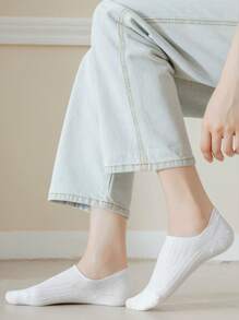 6pairs Socks For Women Invisible Low Vamp Spring And Summer Thin Vertical Striped Boat Socks Solid Color Short Socks - Multicolor - View 4