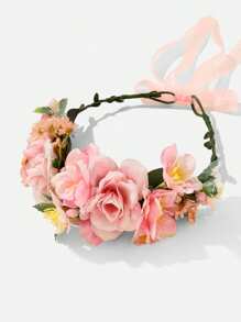 1pc Bohemian Style Fabric Artificial Flower Wreath Headband, For Bride/Bridesmaid Wedding